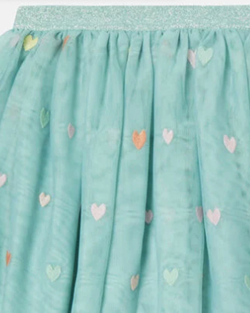 Girls Green Emro Hearts Tulle Skirt