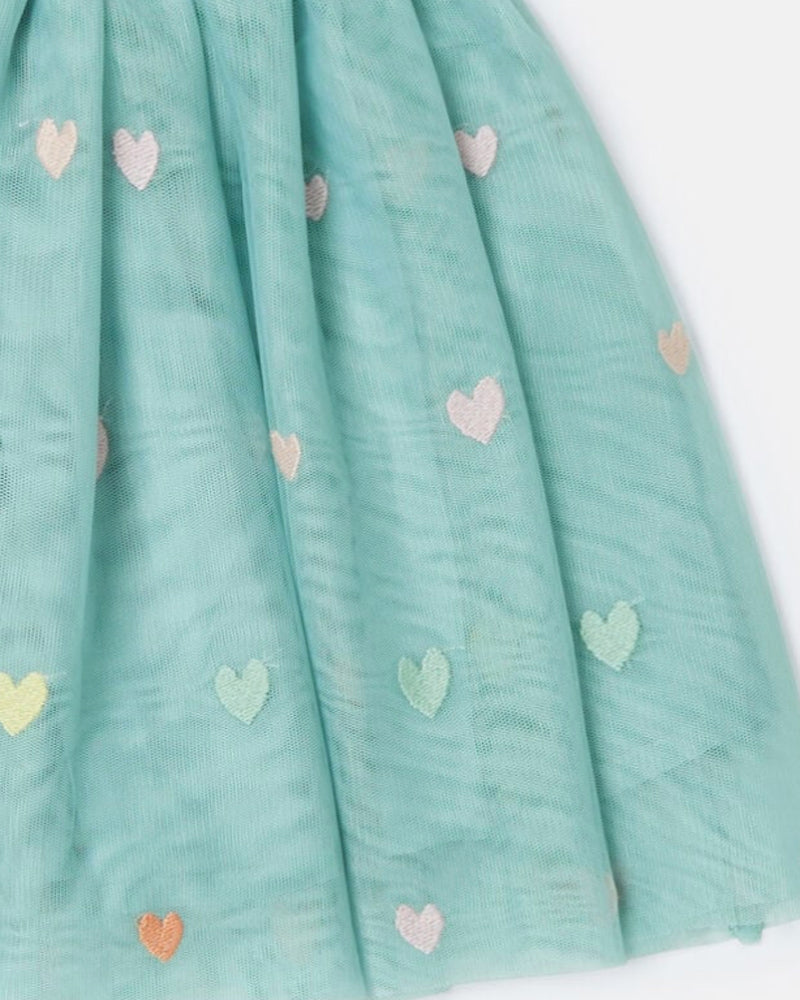 Girls Green Emro Hearts Tulle Skirt