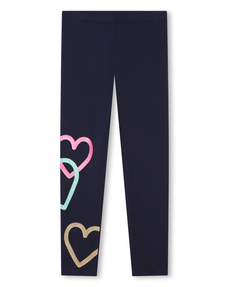 Girls Navy Heart Leggings