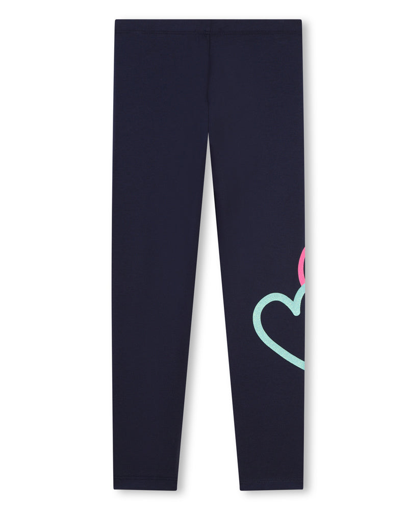 Girls Navy Heart Leggings