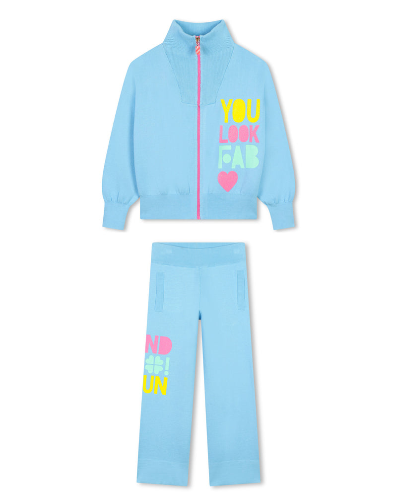 Girls Blue Zip Up Knit Tracksuit