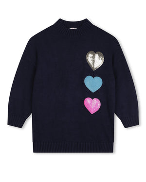 
  
    Billieblush
  
 Girls Navy Heart Sqeuin Knit Dress