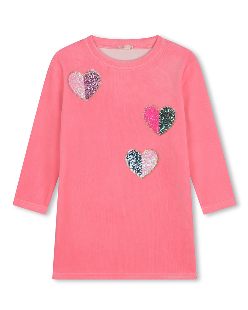 Girls Pink Hearts Velvet Dress