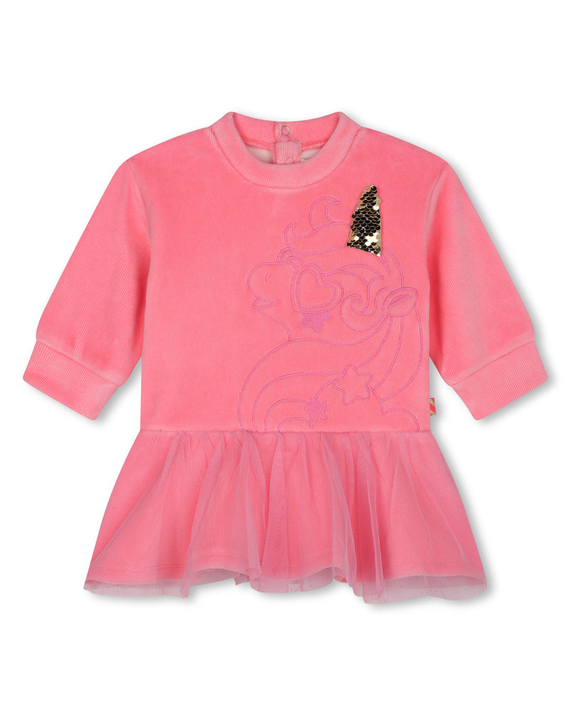 Billieblush Baby Girls Pink Unicorn Velvet Dress