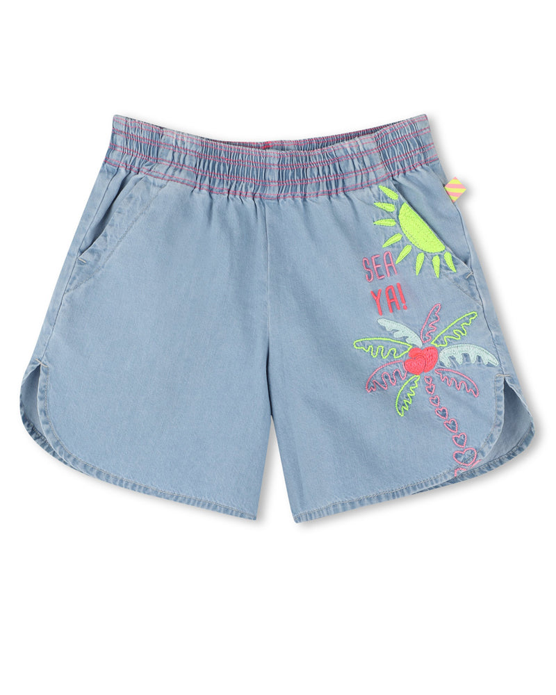 Girls Palm Tree Denim Shorts