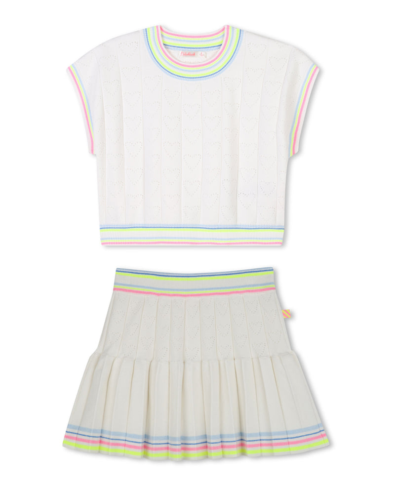 Girls Ivory Knit Hearts Top &amp; Skirt Set