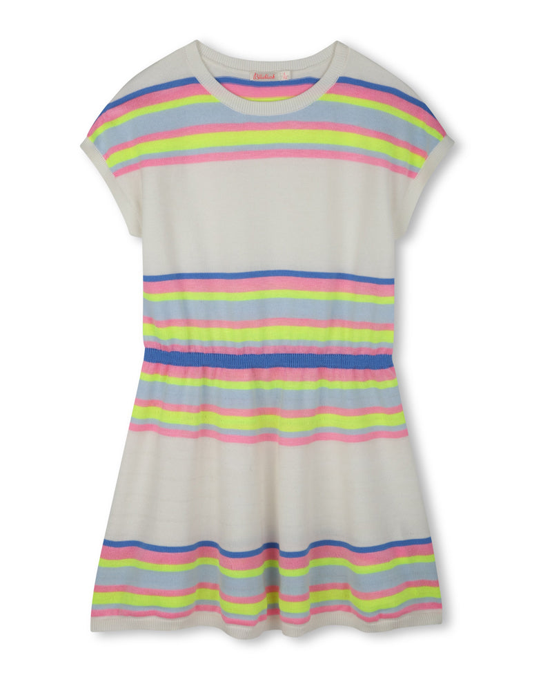 Girls Ivory Knit Striped Dress