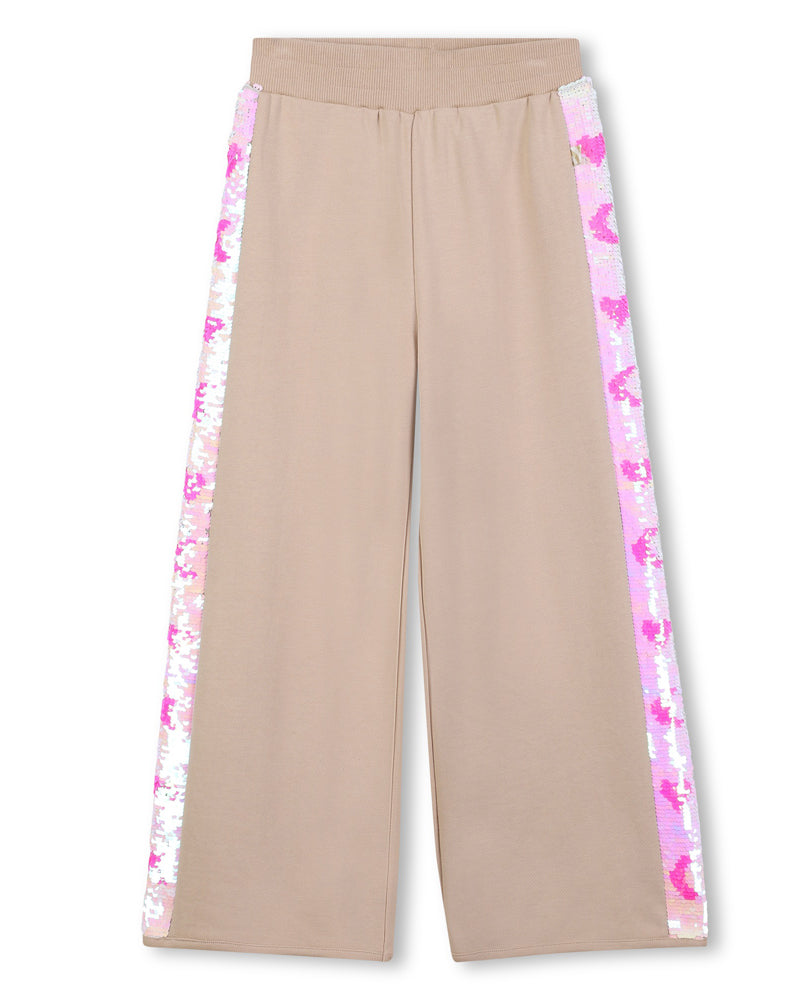Girls Beige Sequin Stripes Track Pants