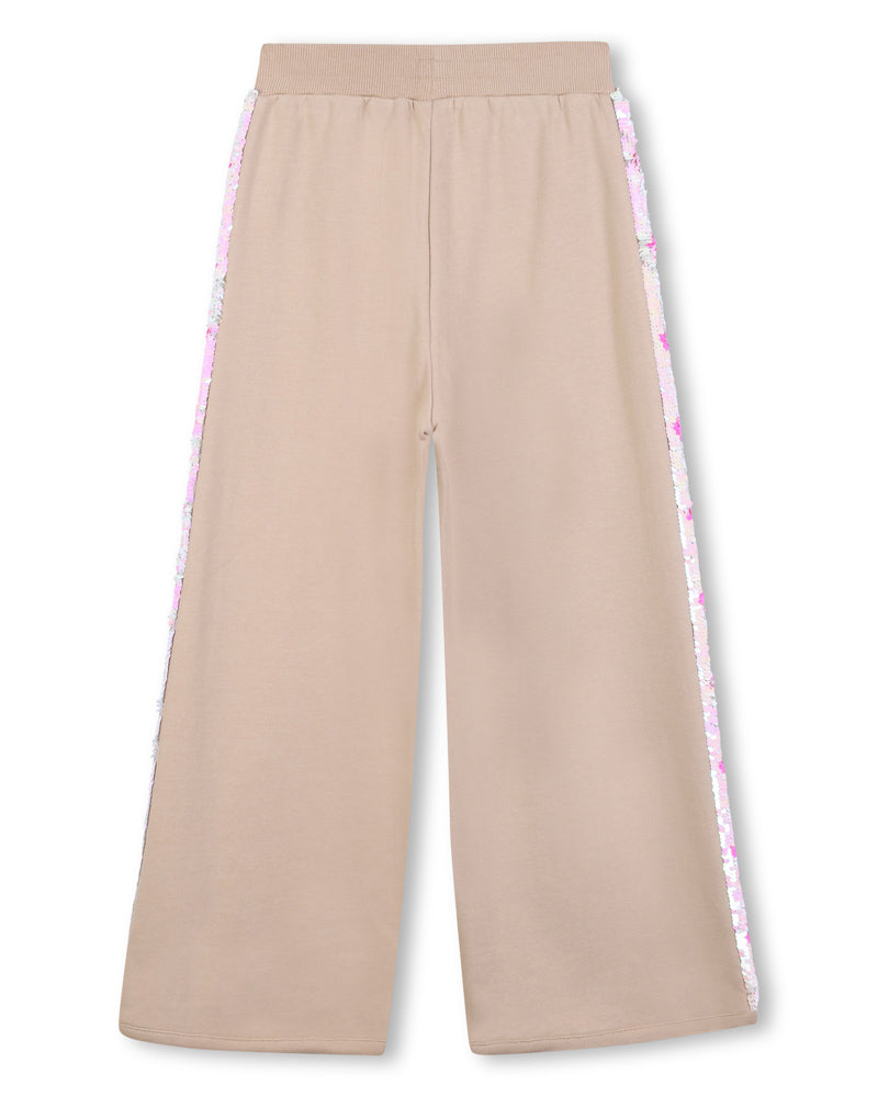 Girls Beige Sequin Stripes Track Pants