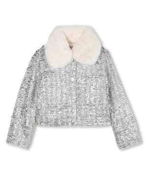 
  
    Billieblush
  
 Girls Silver Tweed Jacket