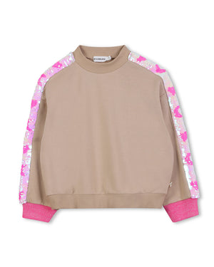 
  
    Billieblush
  
 Girls Beige Sequin Stripes Sweatshirt