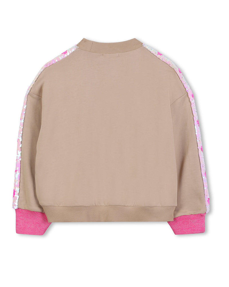 Girls Beige Sequin Stripes Sweatshirt