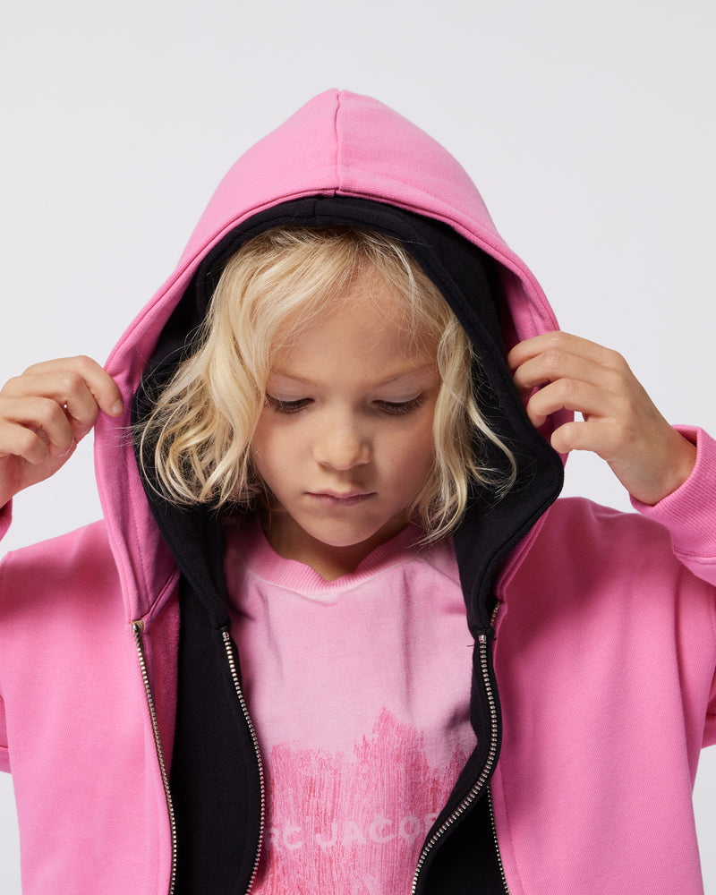 Girls Fuchsia Zip Cotton Hoodie