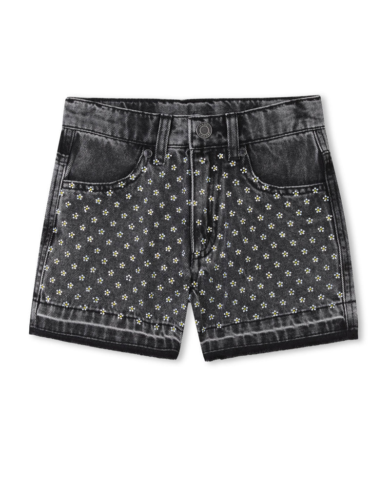 Girls Black Denim Diamanté Shorts