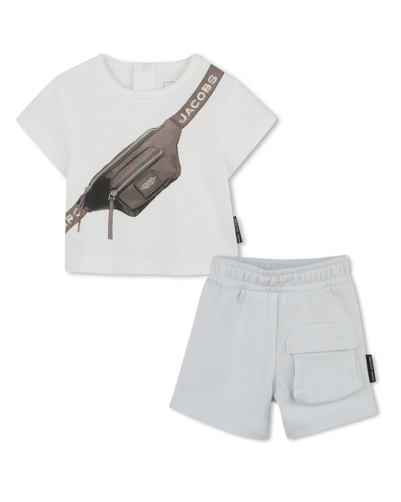 Baby Boys White Belt Bag T &amp; Short Set