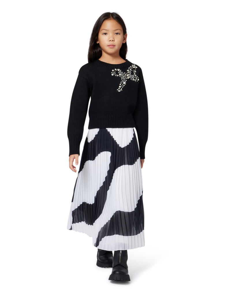Girls Black Rhinestones Bow Sweater