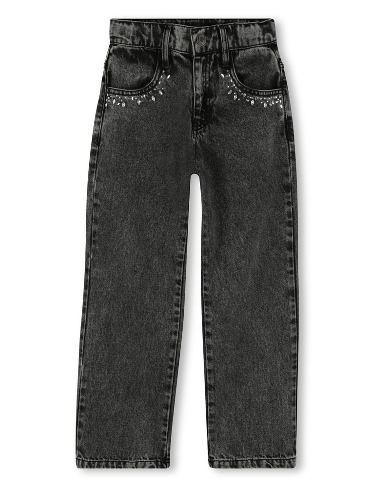 Girls Black Rhinestone Denim