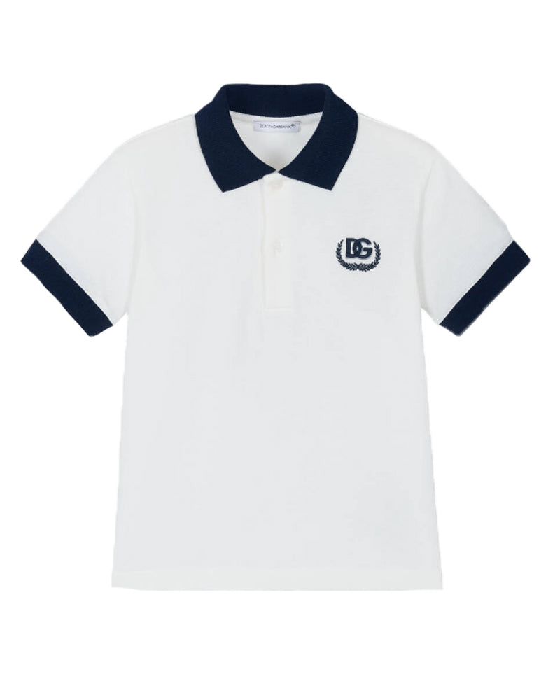 Boys White Cotton DG Laurel Logo Polo