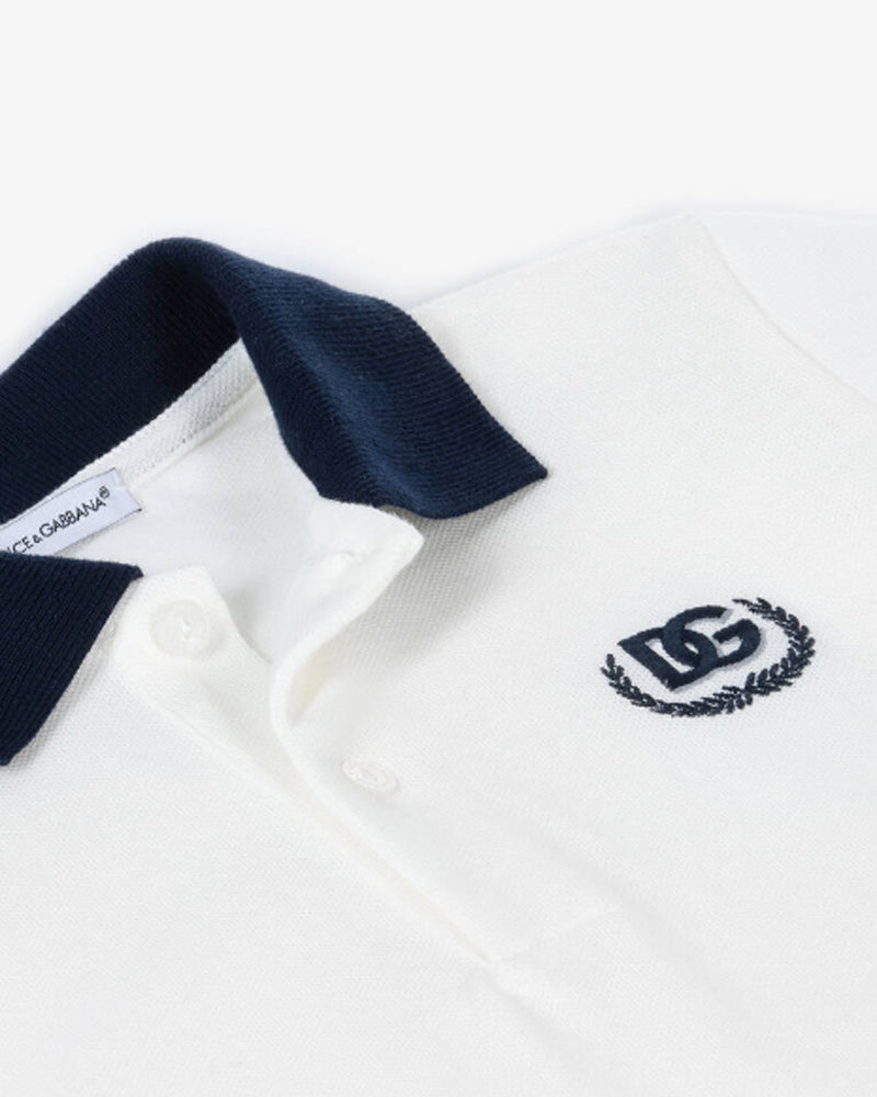 Boys White Cotton DG Laurel Logo Polo