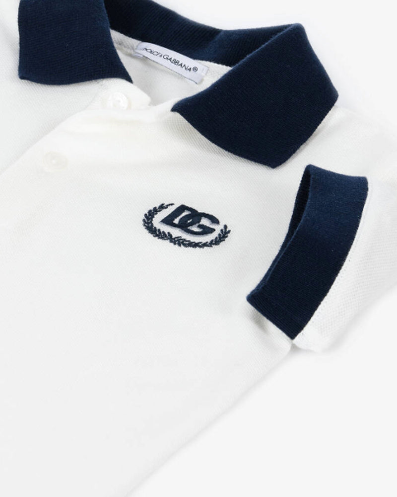 Boys White Cotton DG Laurel Logo Polo