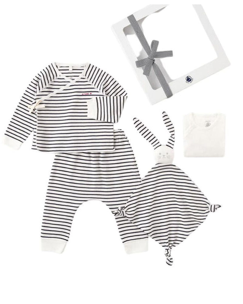 Baby Boys White/Navy Striped Gift Set