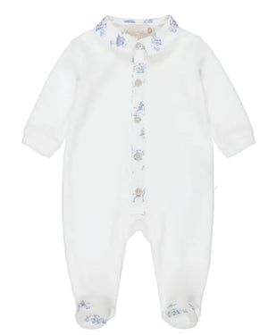 
  
    Pureté
  
    Du
  
    Bébé
  
 Baby Boys Blue/Ivory Toile De Jouy Velour Onesie