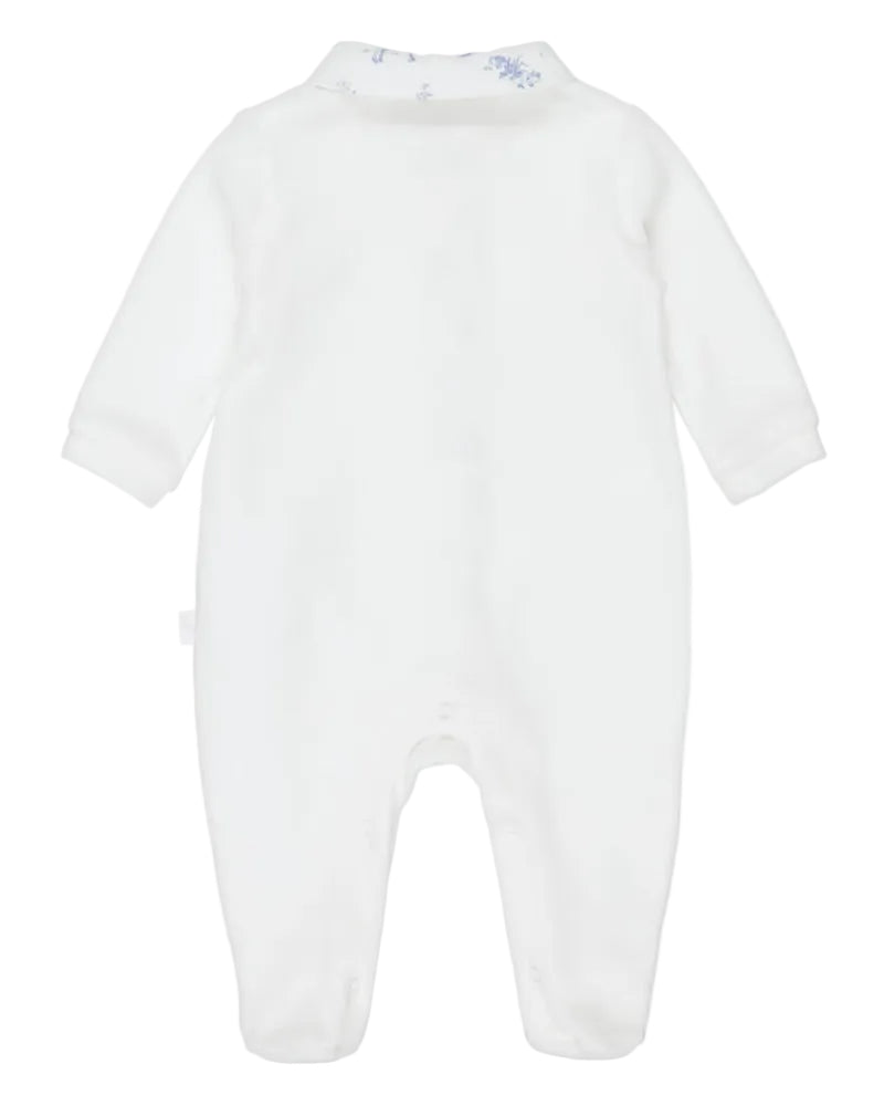 
  
    Pureté
  
    Du
  
    Bébé
  
 Baby Boys Blue/Ivory Toile De Jouy Velour Onesie