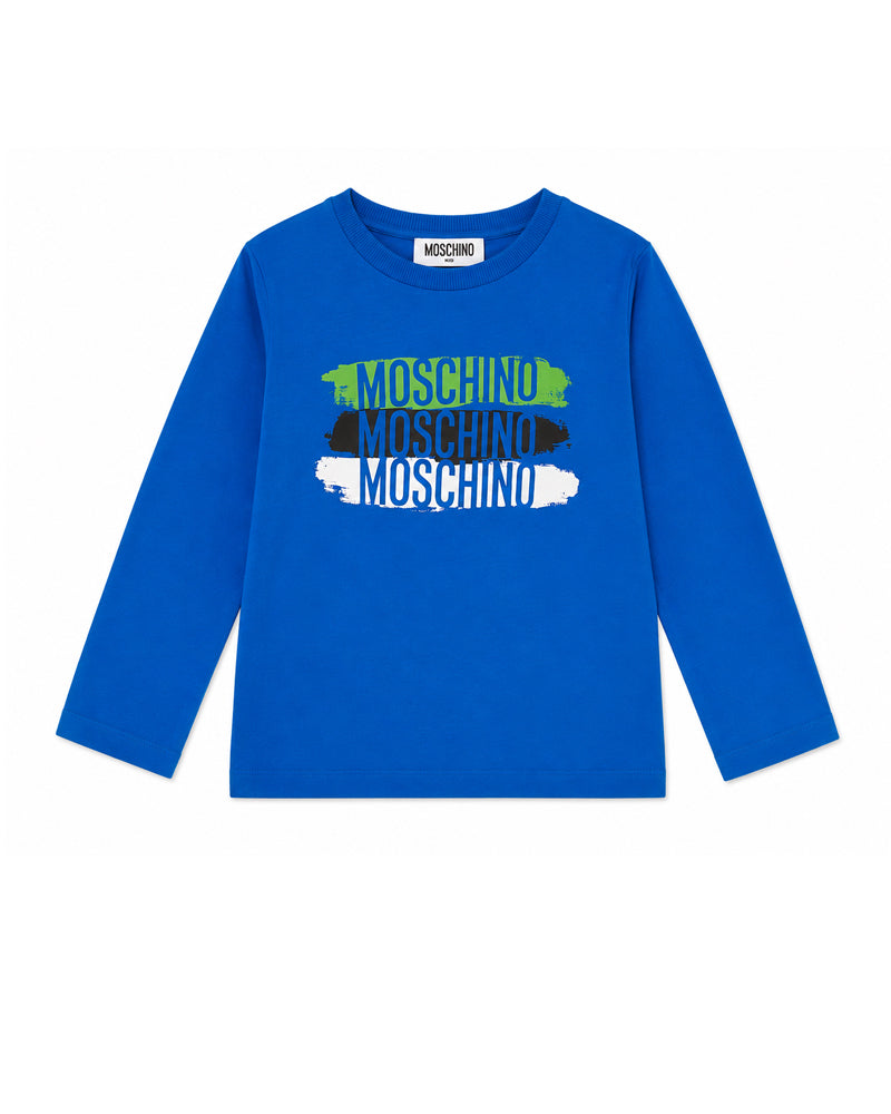 
  
    Moschino
  
 Boys Blue Cotton Logo Top