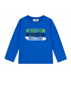 
  
    Moschino
  
 Boys Blue Cotton Logo Top
