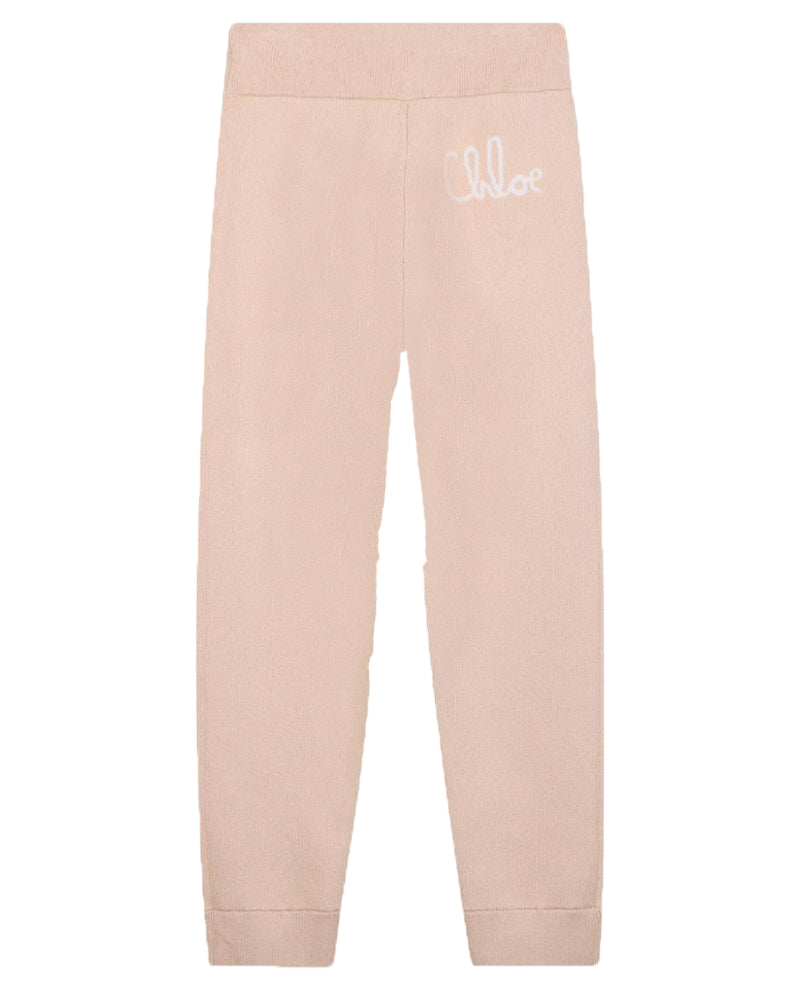 Girls Beige Knit Track Pants