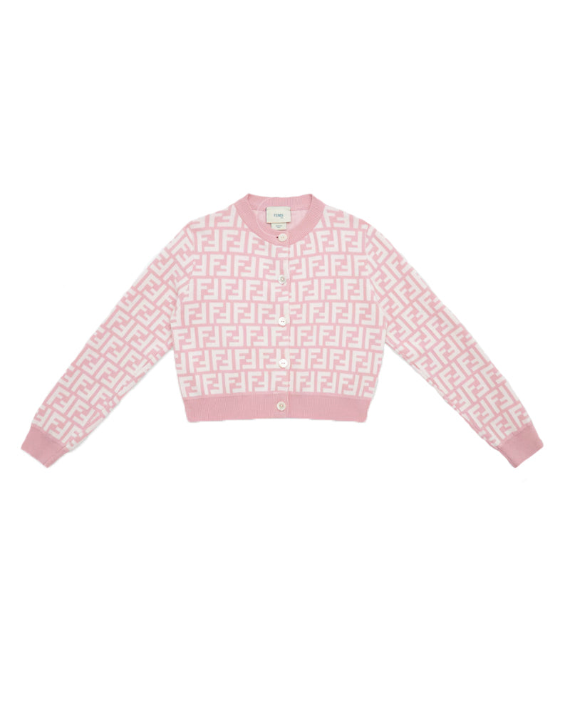 Girls Pink FF Knit Cardigan