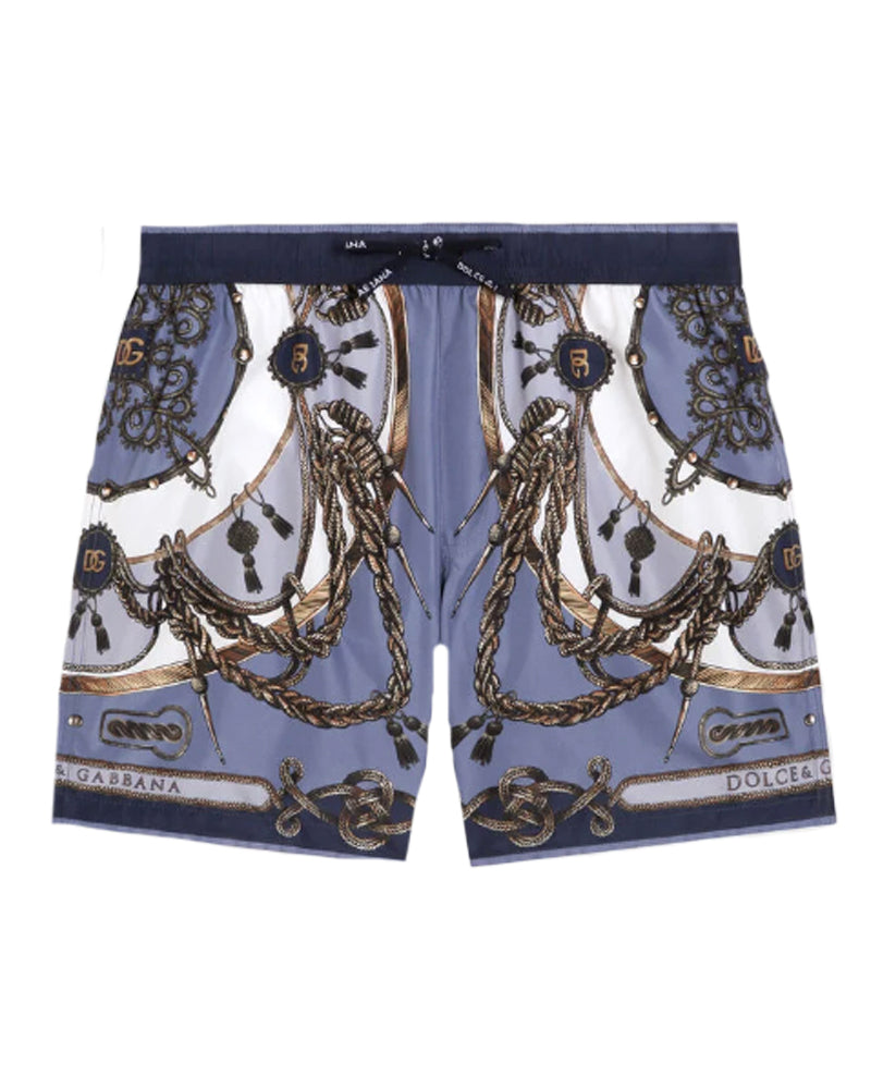 
  
    Dolce
  
    &
  
    Gabbana
  
 Boys Blue Printed Nylon Swim Shorts