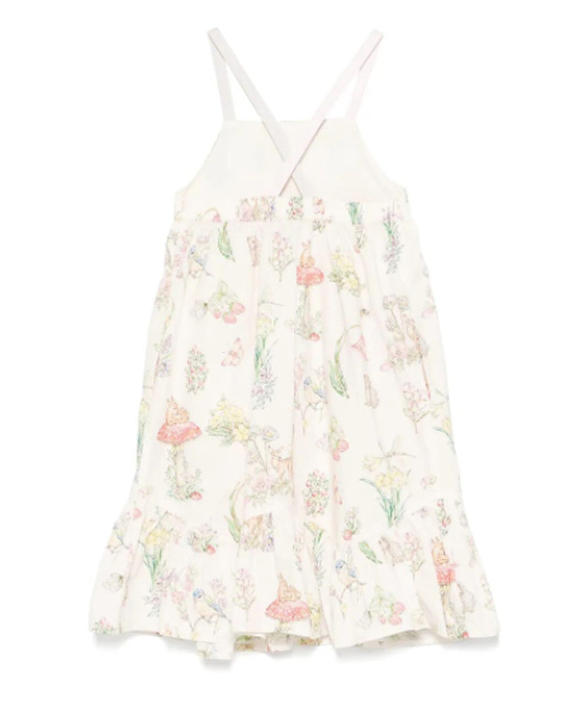 Girls Ivory Flower Print Strap Dress