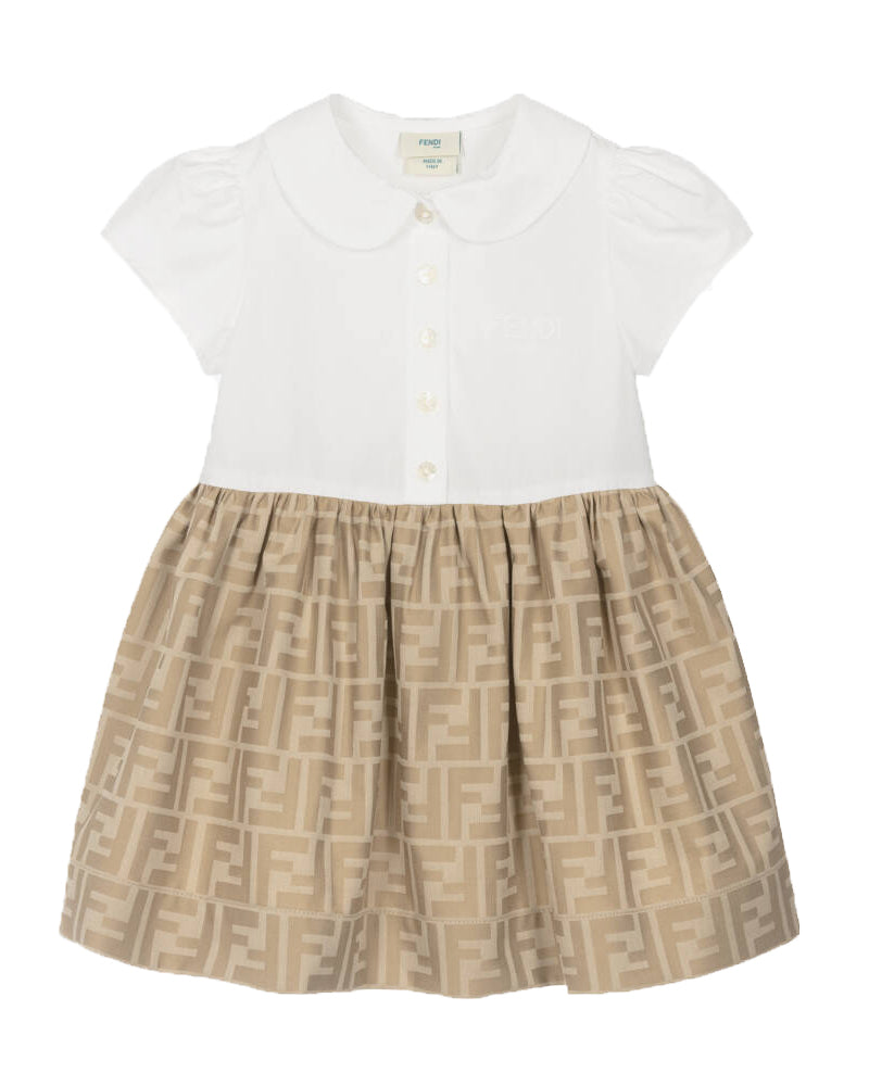 Baby Girls White/Beige FF Dress