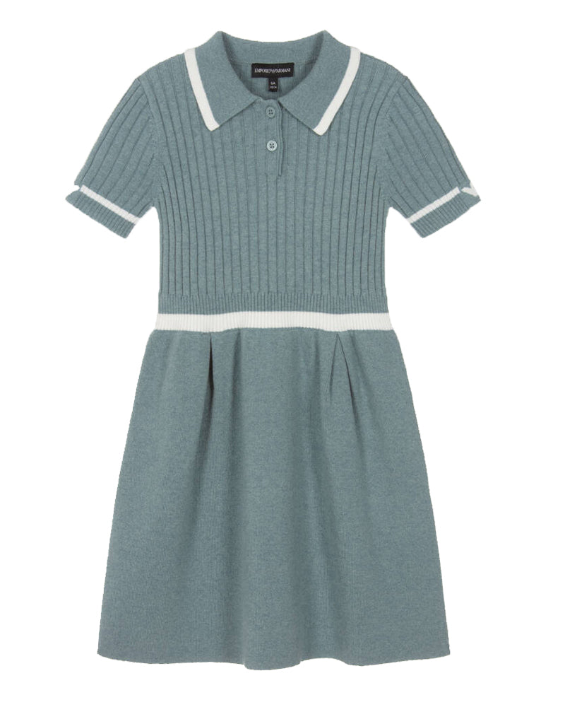 Girls Green Collared Knit Dress