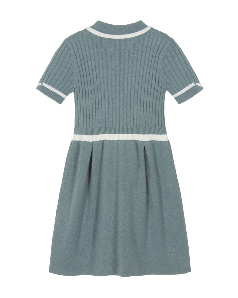 Girls Green Collared Knit Dress
