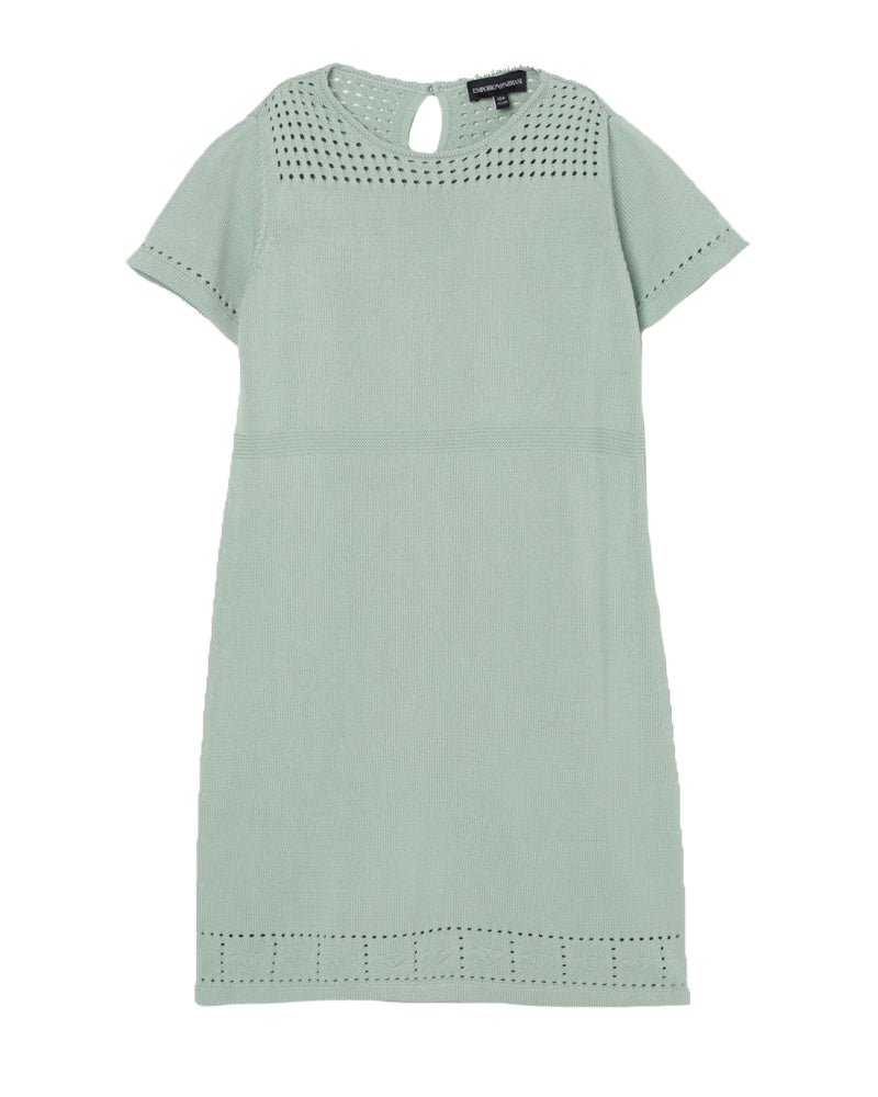 Emporio, Armani, Girls Green Embroidered Knit Dress