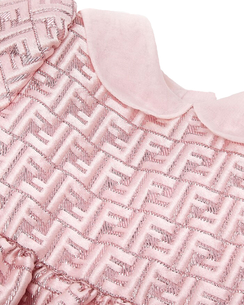 Fendi Baby Girls Pink Shiny Jacquard FF Dress - Designer Kids Wear
