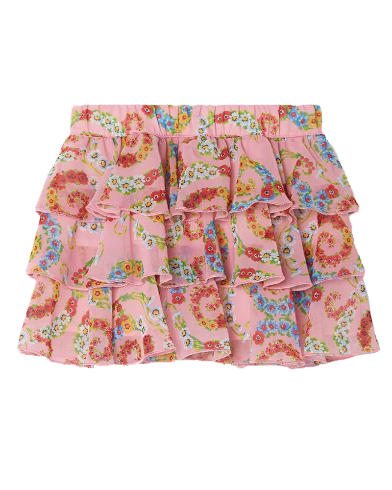 Girls Pink Floral Barocco Swirl Skirt