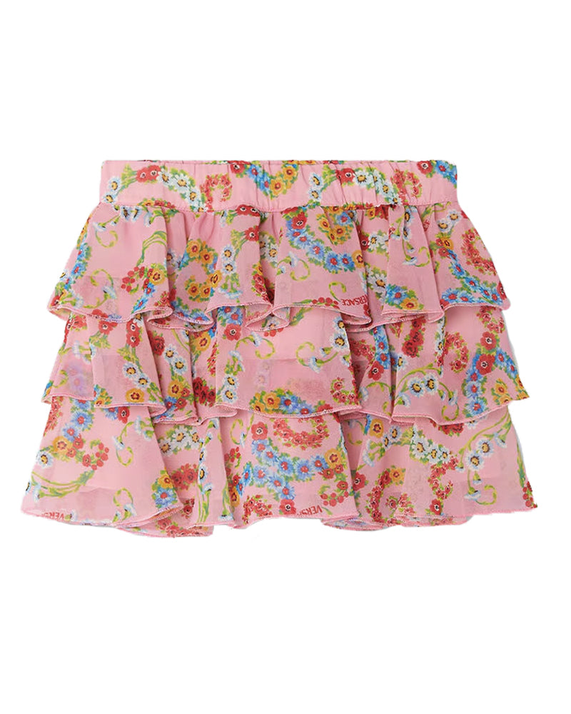 Girls Pink Floral Barocco Swirl Skirt