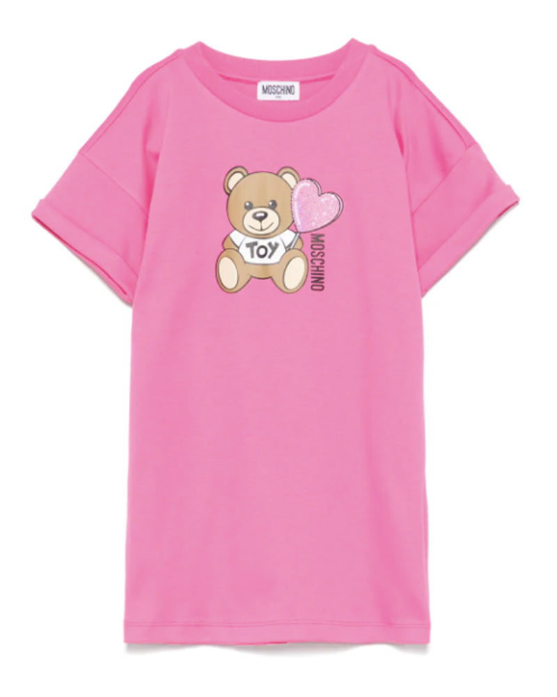 Girls Fuchsia Bear Heart Print Dress