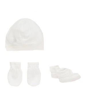 
  
    Petit
  
    Bateau
  
 Baby Ivory Hat, Mit & Bottie Set