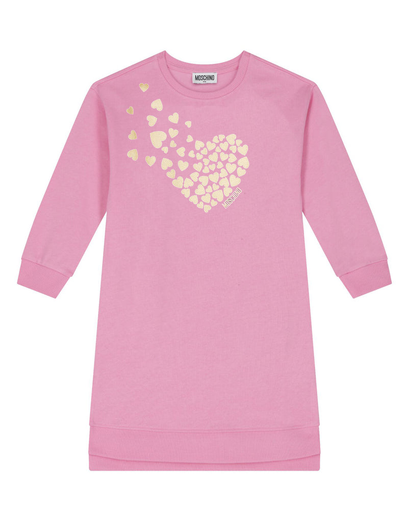 Girls Pink Heart Print Sweatshirt Dress