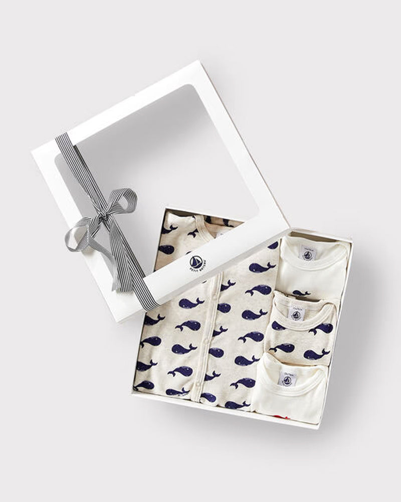 Baby Boys Blue/Beige Whale Gift Set