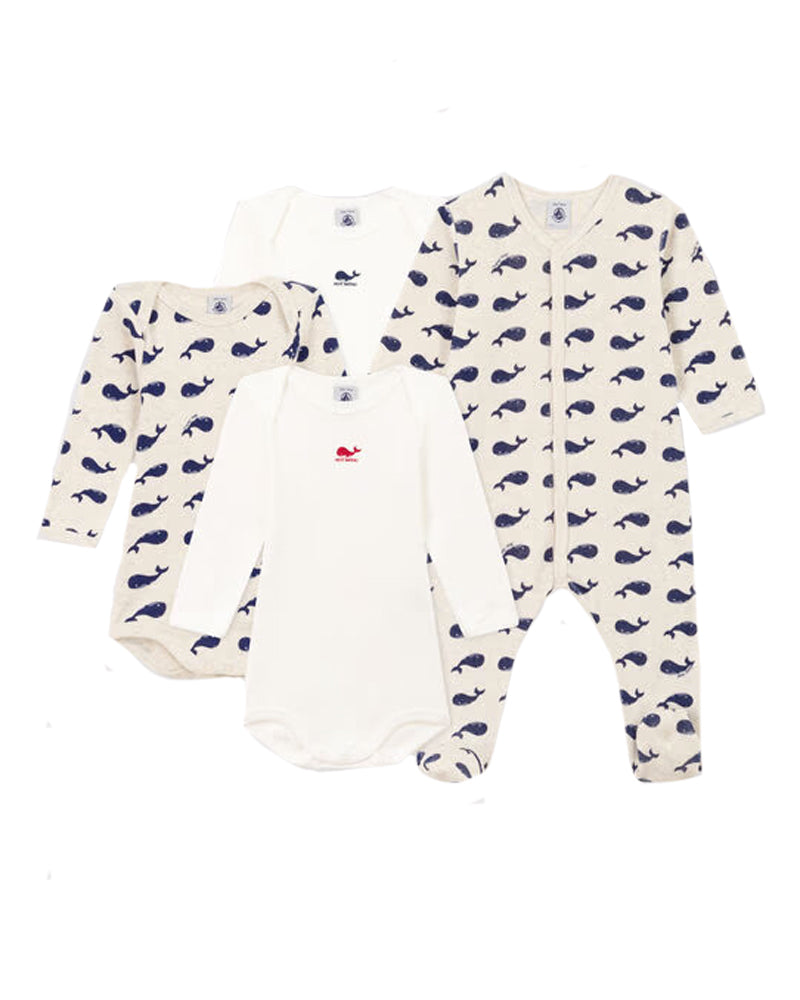 Baby Boys Blue/Beige Whale Gift Set