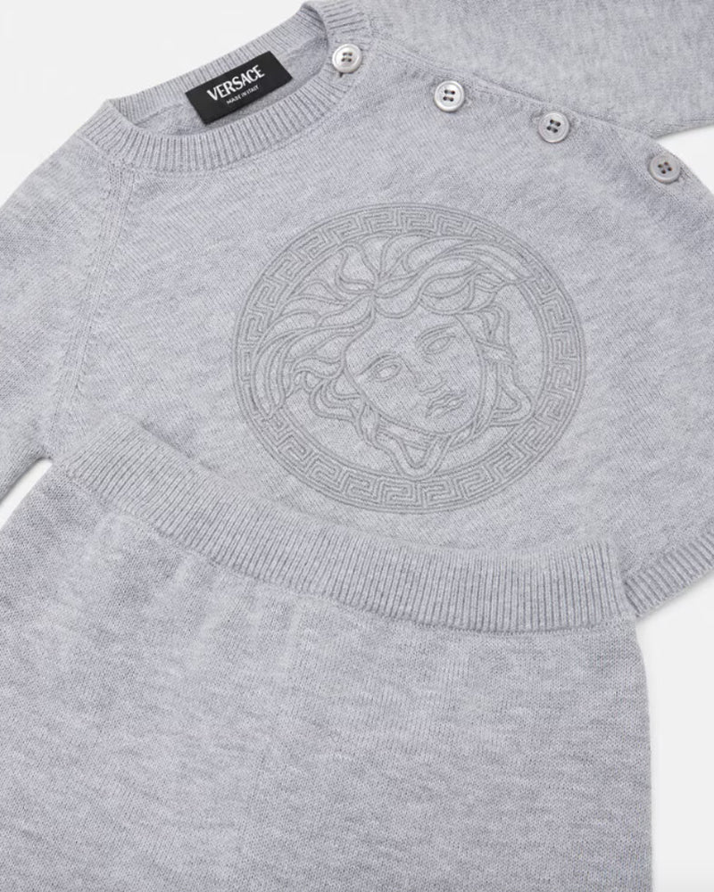 Baby Grey Embroidered Medusa Knit Set