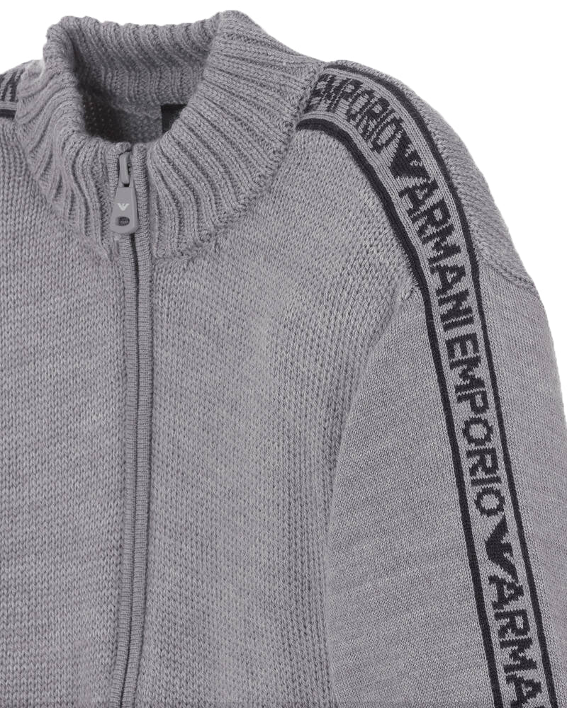 Boys Grey Knit Wool Zip Up Cardigan