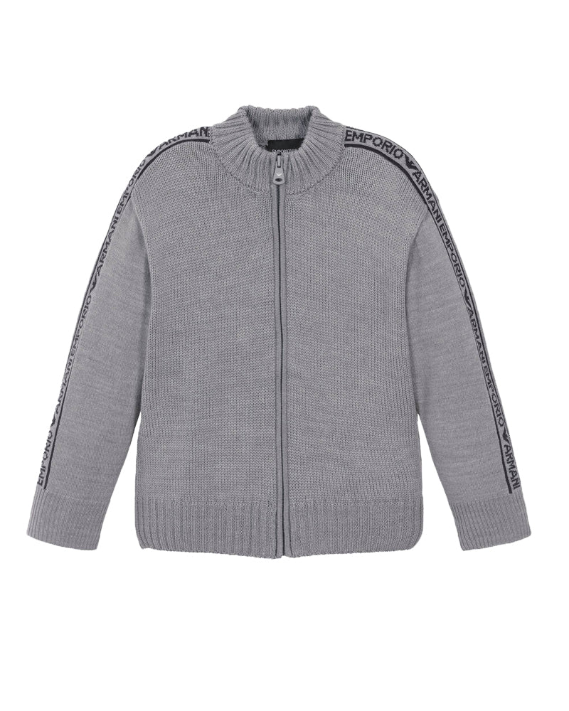 Boys Grey Knit Wool Zip Up Cardigan