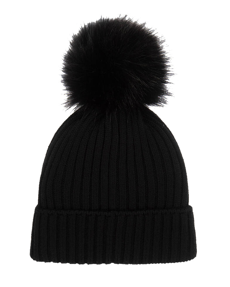 Black Wool Pom-Pom Hat
