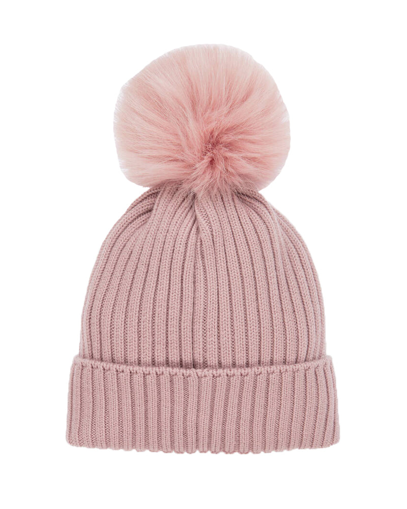 Girls Pink Wool Pom-Pom Hat